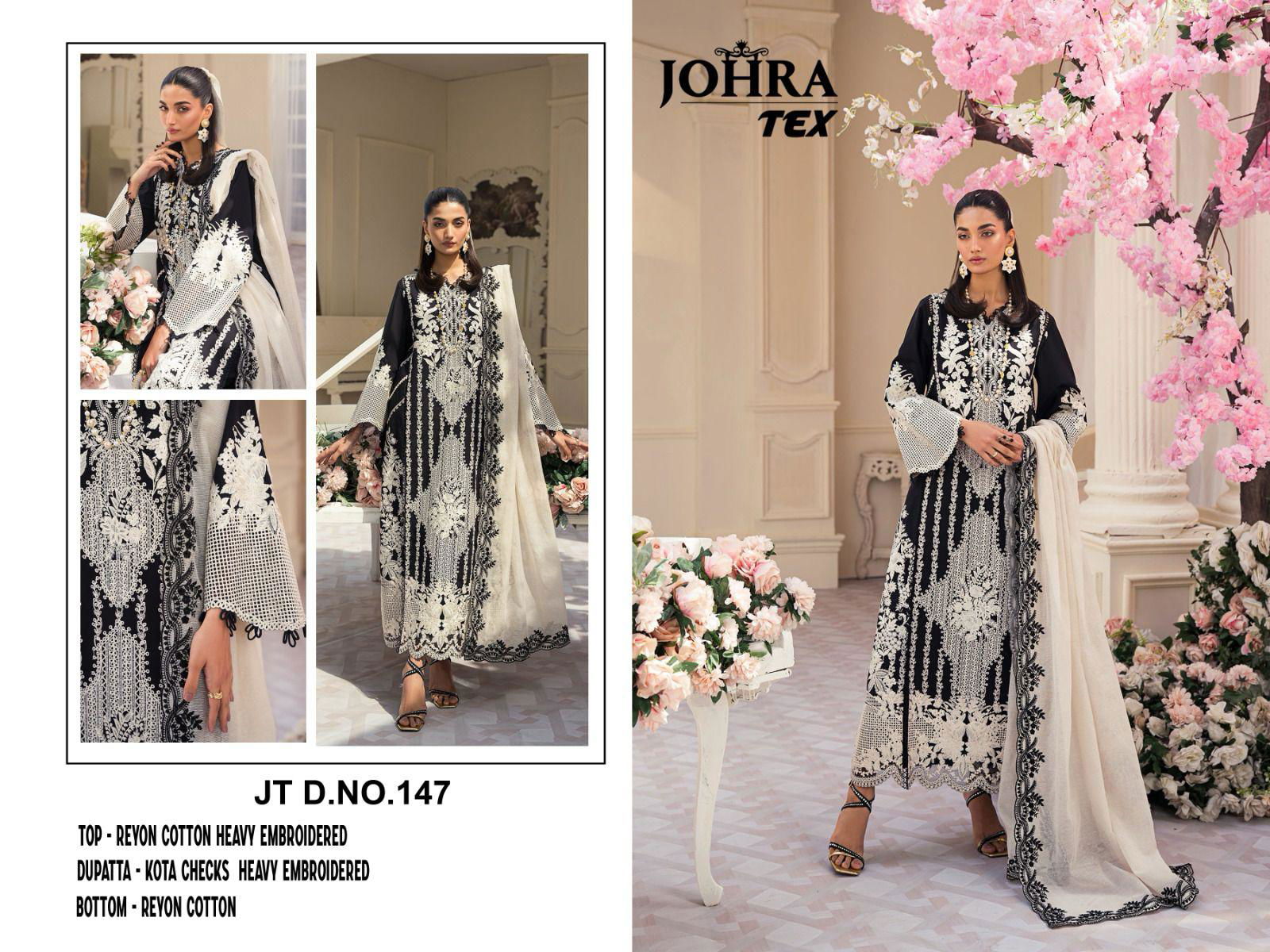 JT 147 Johra Rayon Cotton Embroidery Pakistani Suits Wholesale Shop In Surat